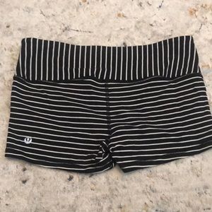 Black and white striped Lululemon booty shorts